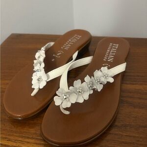 Italian Shoemakers White Floral Embellished Sandals